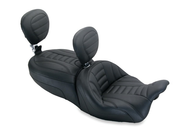 Mustang Motorcycle Mustang 2015-2021 Harley Freewheeler Std Touring Deluxe 1PC Seat w/Driver and Passenger Backrest - Black - 79595