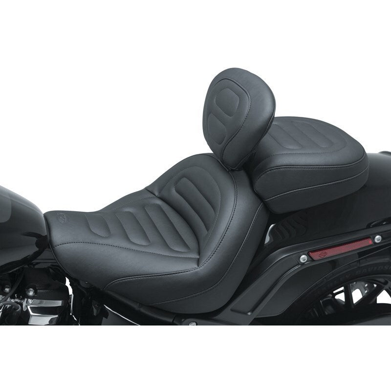 Mustang Motorcycle Mustang 2018-2021 Harley Fat Bob Standard Touring Solo Seat w/Driver Backrest - Black - 79334