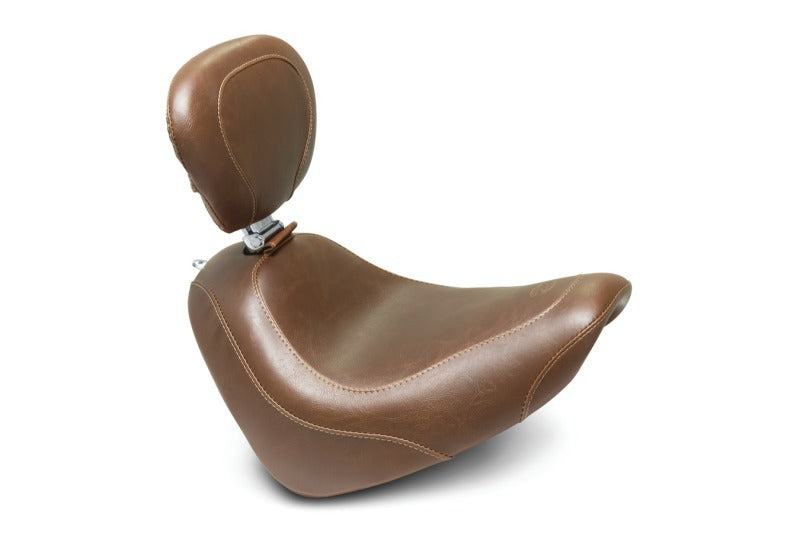 Mustang Motorcycle Mustang 2018-2021 Harley Fat Bob Wide Tripper Solo Seat w/Driver Backrest - Brown - 83010