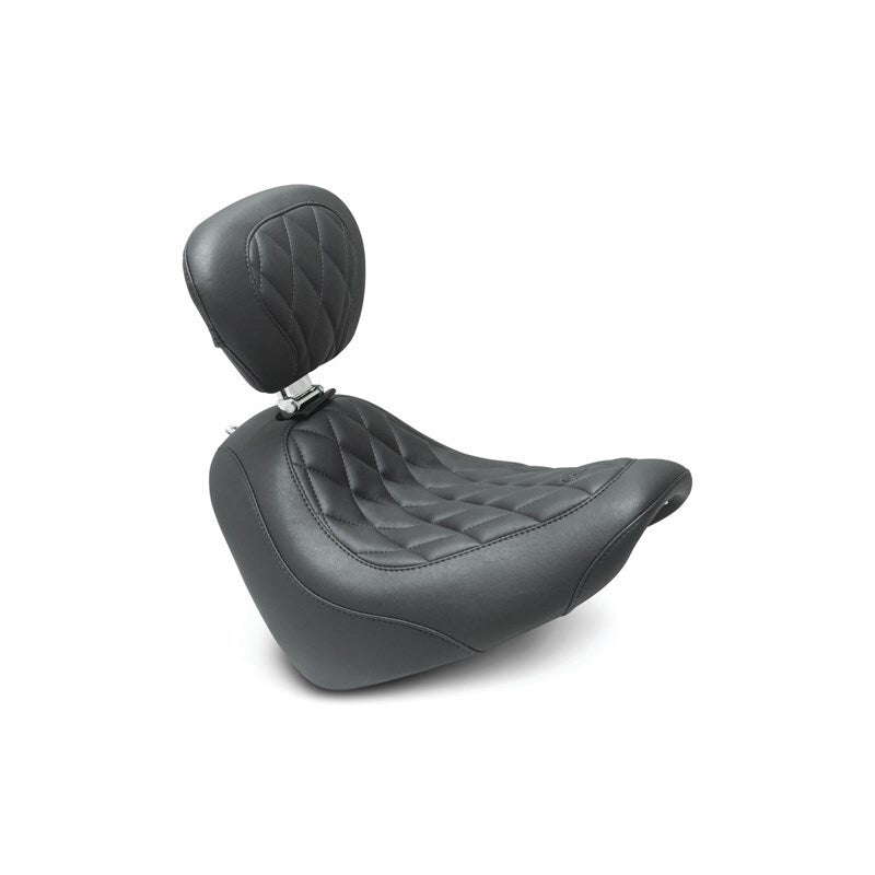 Mustang Motorcycle Mustang 2018-2021 Harley Fat Bob Wide Tripper Solo Seat w/Driver Backrest Diamond Stitch - Black - 83016