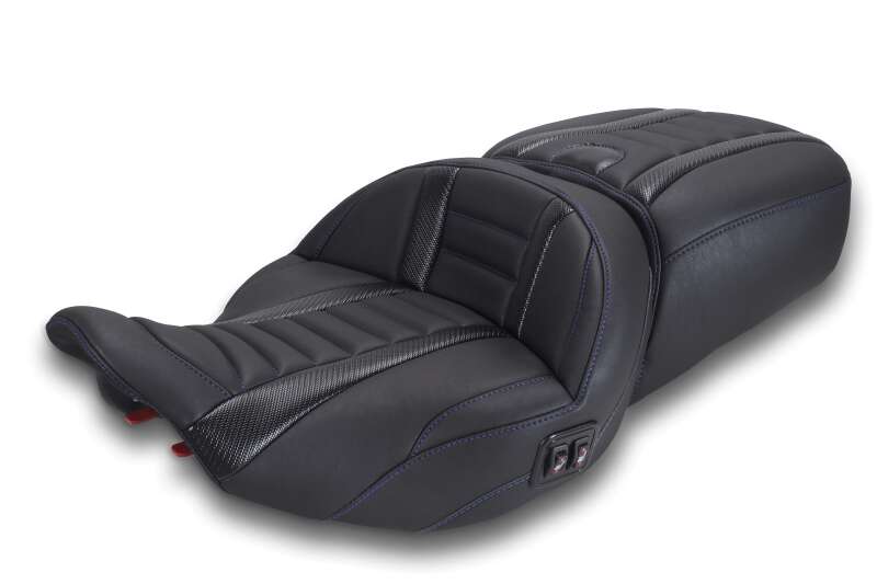 Mustang Motorcycle Mustang 2023-2026 Harley CVO Road Glide, Street Glide, Heated ST Deluxe 1pc 2Up Blk w/Sky Blue Thread - 89415SB