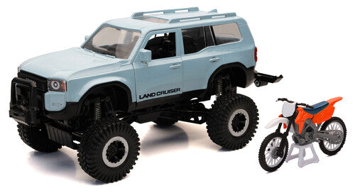 NEW-RAY 1:18 SCALE TRUCK/RACE BIKE LAND CRUISER/ORANGE RACE BIKE - 37586
