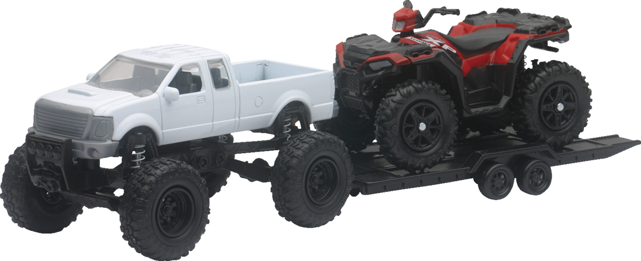 NEW RAY TOYS Mini Offroad Truck with ATV - Pick Up w/ Polaris Sportsman XP1000 / Black/White/Red 7001-0017