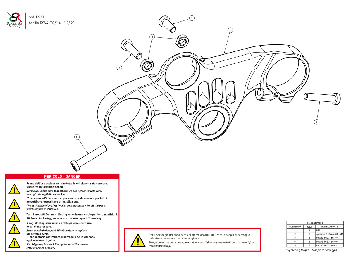 Bonamici Triple Tree Clamp Aprilia RSV4 (Black) (Street) (09-14 / 2019+)