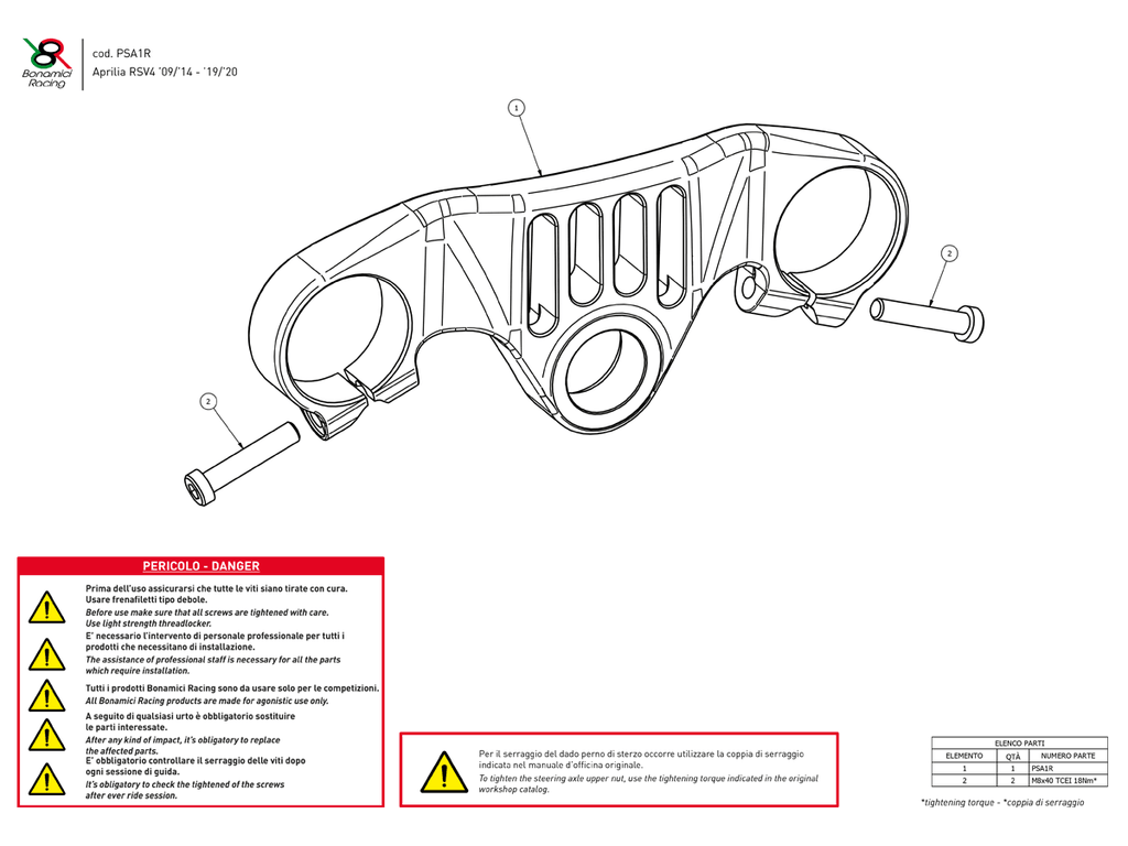 Bonamici Triple Tree Clamp Aprilia RSV4 (Black) (Race) (09-14 / 2019+)
