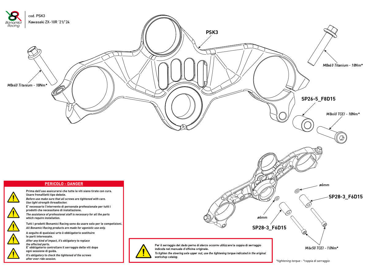 Bonamici Triple Tree Clamp Kawasaki Ninja ZX-10R (Black) (Street) (2021+)