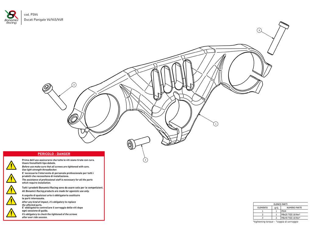 Bonamici Triple Tree Clamp Ducati Panigale V4 S/R (SingleArm Rear) (Gold)