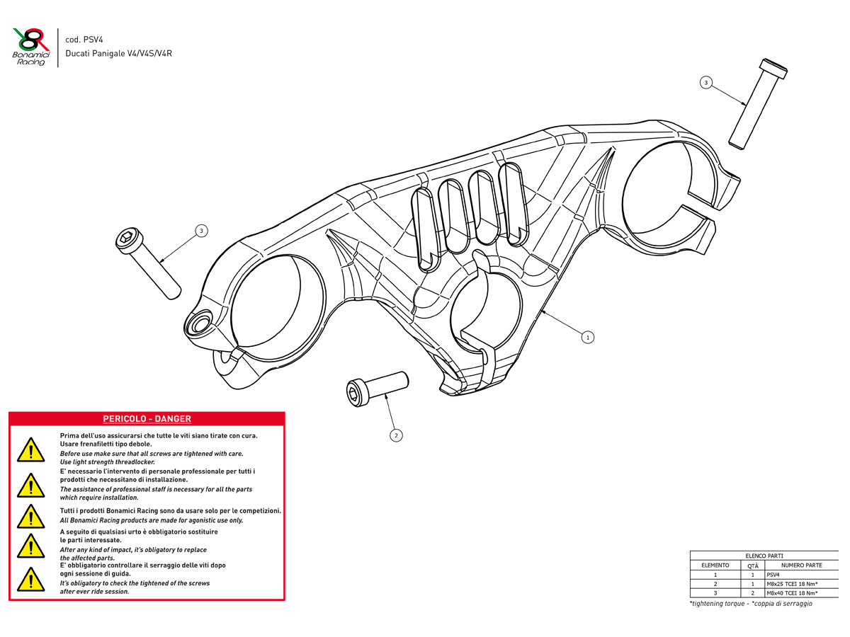 Bonamici Triple Tree Clamp Ducati Panigale V4 S/R (Black) (-2024)