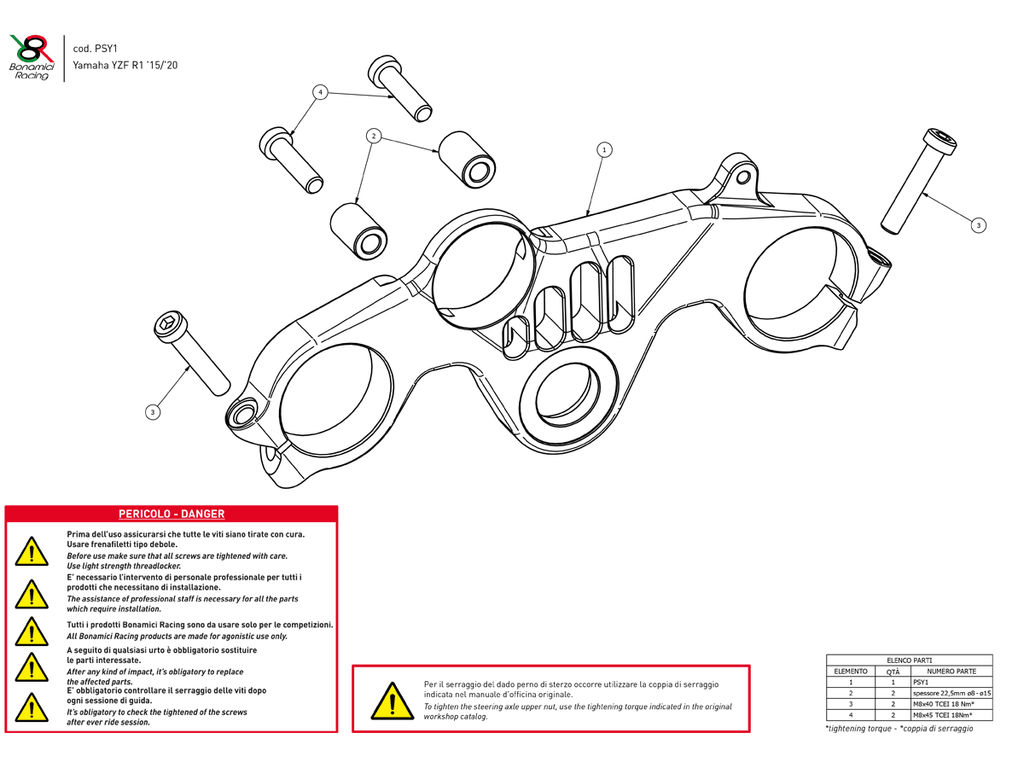 Bonamici Triple Tree Clamp Yamaha R1 /M (Black) (Race) (2015+)