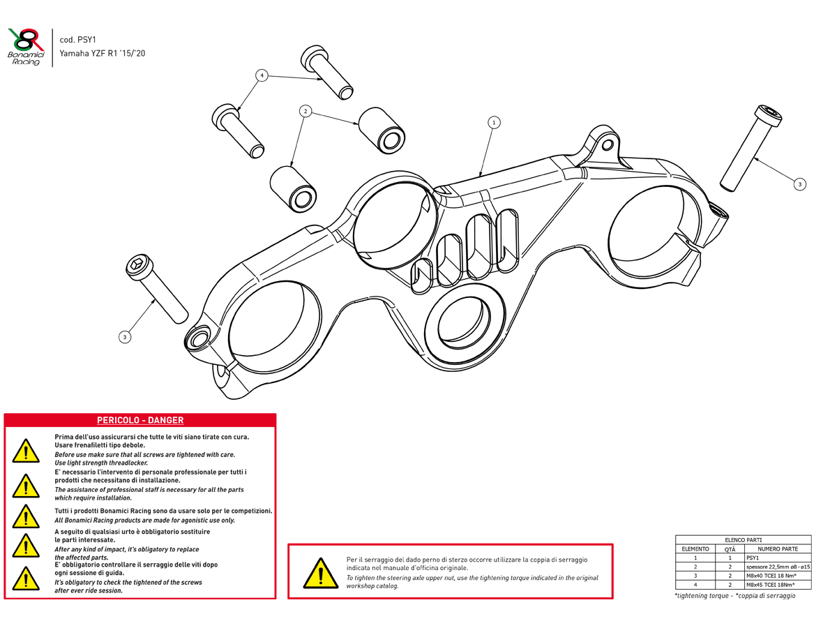 Bonamici Triple Tree Clamp Yamaha R1 /M (Black) (Race) (2015+)