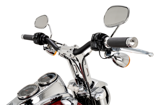Performance Machine Phatbar H-Bar Assy, 9in Riser, 1-1/4in Bar, Int Wire, Gauge Mount - Chrome - 0208-2195M-CH