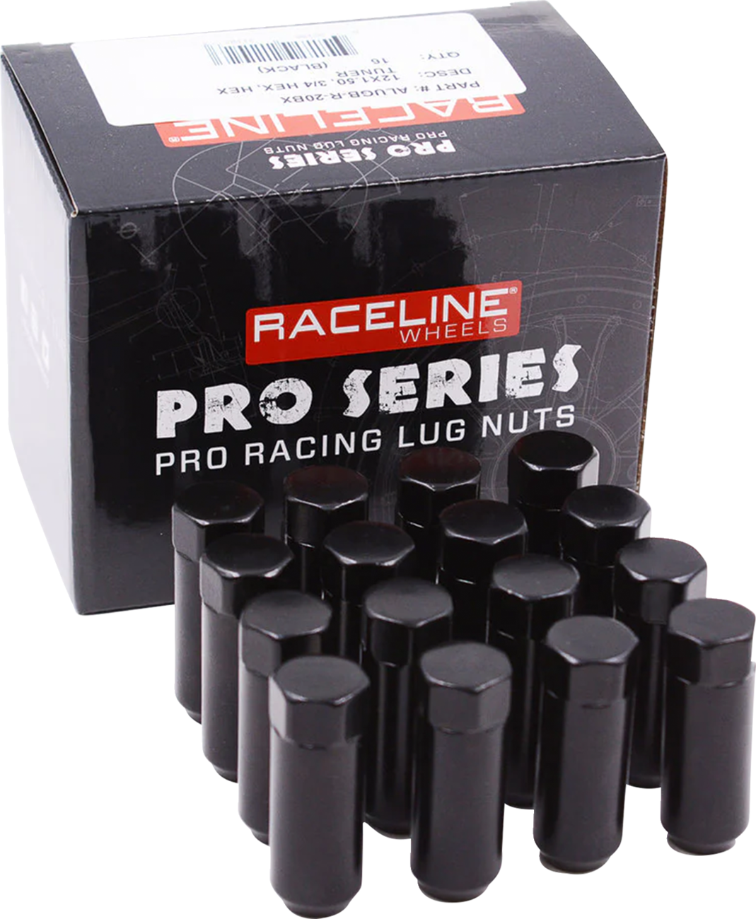 RACELINE WHEELS Replacement Military Lug Nuts - Lug Nuts / Military / 3/4" Hex / M12 x 1.50 / Black / 16 Pack 0223-0291