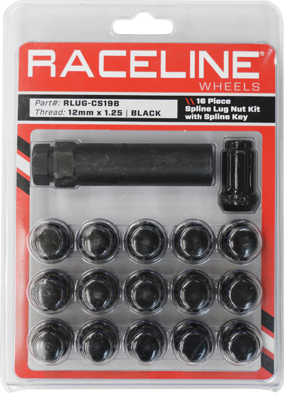 RACELINE WHEELS Spline Lug Nut Kit with Spline Key - 16 Pack