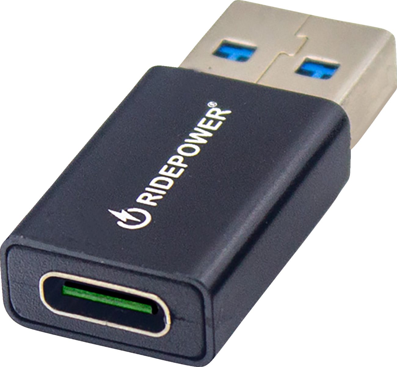 RIDEPOWER Male USB to Female USB-C Compact Power Adapter - Male USB to Female USB-C Adapter / Power / Compact / Black 3807-0716