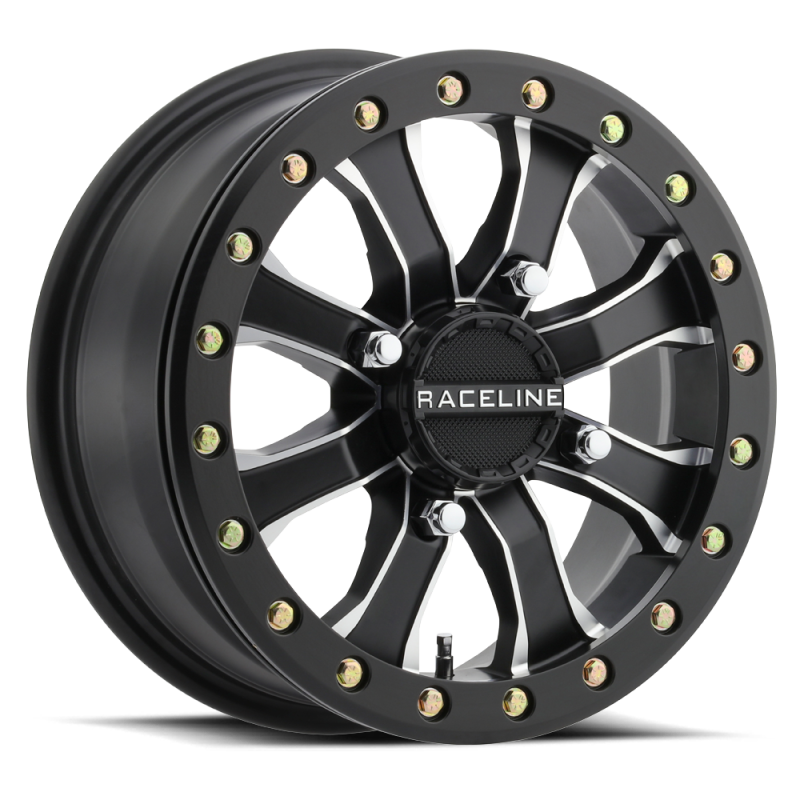Raceline A71MB Mamba 14x6in/4x137 BP/40mm Offset/110.18mm Bore - Black & Machined Beadlock Wheel - A71MB-46037-51