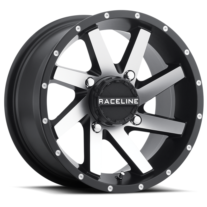 Raceline A82M Twist 14x7in / 4x137 BP / 10mm Offset / 110.2mm Bore - Black & Machined Wheel - A82M-47037-52