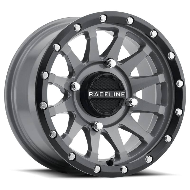 Raceline A95SG Trophy 14x7in / 4x156 BP / 38mm Offset / 132.5mm Bore - Grey & Black Lip Wheel - A95SG-47056+38