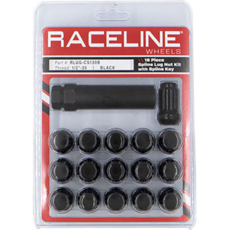 Raceline Spline Lug Nut Kit with Spline Key 1/2in-2020-2016 Pack - Black - RLUG-CS120B
