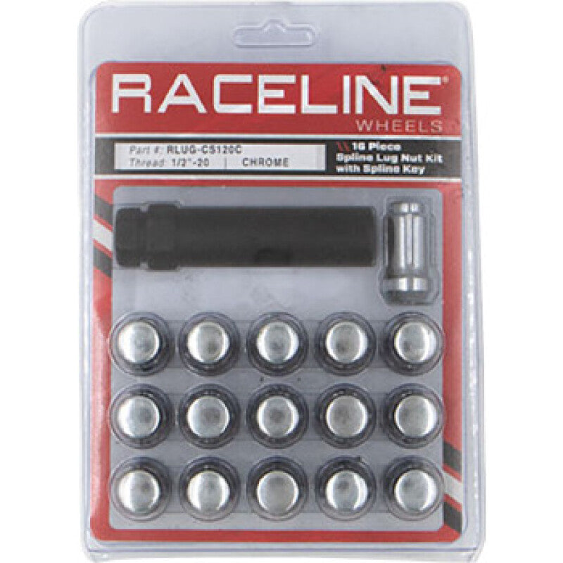 Raceline Spline Lug Nut Kit with Spline Key 1/2in-2020-2016 Pack - Chrome - RLUG-CS120C