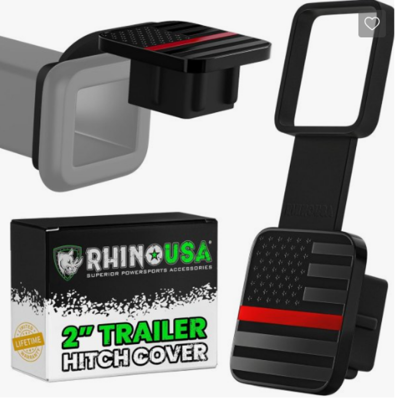 Rhino USA 2In American Flag Hitch Cover - Black & Red - TO-HTCVRUSA-RED