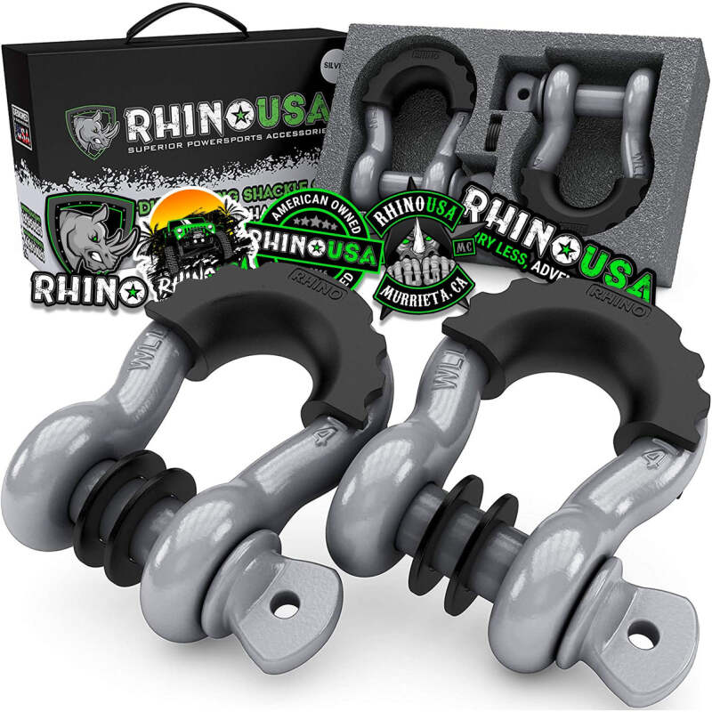 Rhino USA 3/4In D-Ring Shackle Set (2-Pack)(Gray) - RNO-GRY-SHACKLES