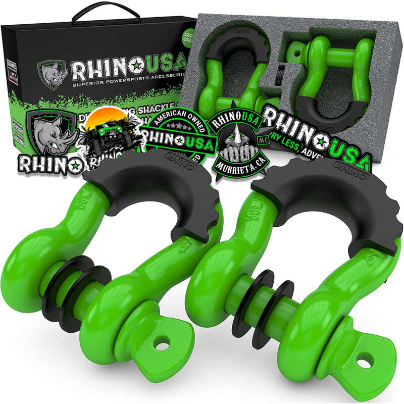 Rhino USA 3/4In D-Ring Shackle Set (2-Pack)(Green) - RNO-GRN-SHACKLES
