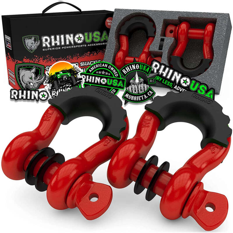 Rhino USA 3/4In D-Ring Shackle Set (2-Pack)(Red) - RNO-RED-SHACKLES