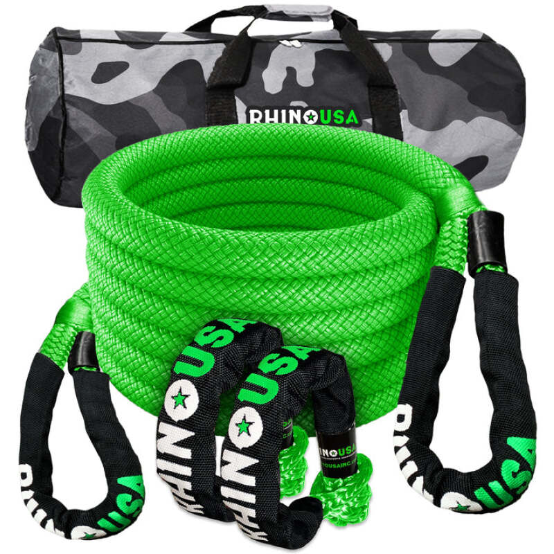 Rhino USA 7/8In X 30Ft Kinetic Rope Recovery Kit W/Soft Shackles (Green) - RG-KRKIT78X30-GRN