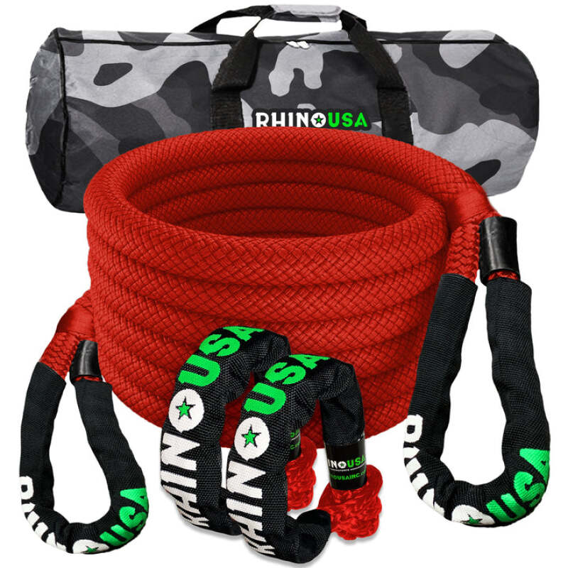 Rhino USA 7/8In X 30Ft Kinetic Rope Recovery Kit W/Soft Shackles (Red) - RG-KRKIT78X30-RED