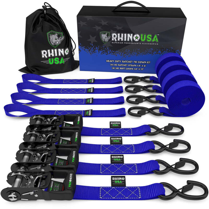 Rhino USA Heavy Duty Ratchet Tie-Down 4-Pack Blue 1.6In X 15Ft - TD-GC1.6X15-BLU