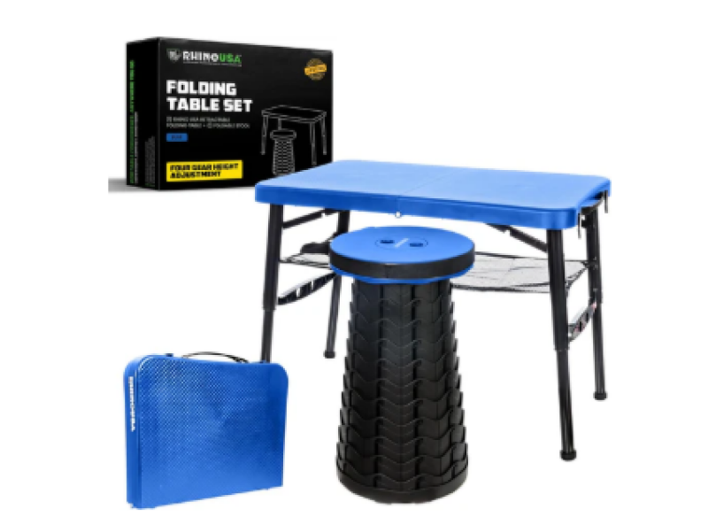 Rhino USA Portable Camping Table And Stool (Blue) - CA-FRTABSTL-BLU