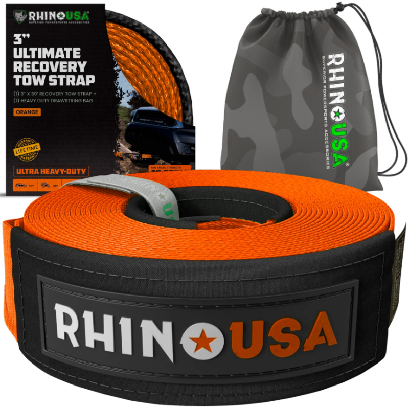 Rhino USA Recovery Tow Strap 3In x 30Ft (Orange) - RG-TS3X30-ORG