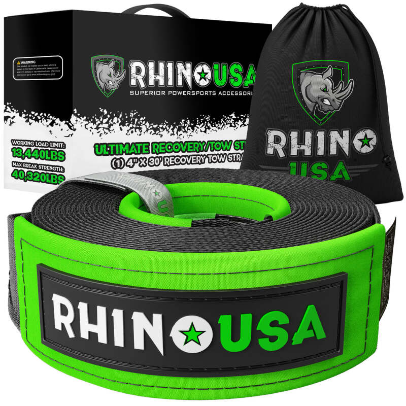 Rhino USA Recovery Tow Strap 4Inx30Ft (Black) - TOWSTRAP-430
