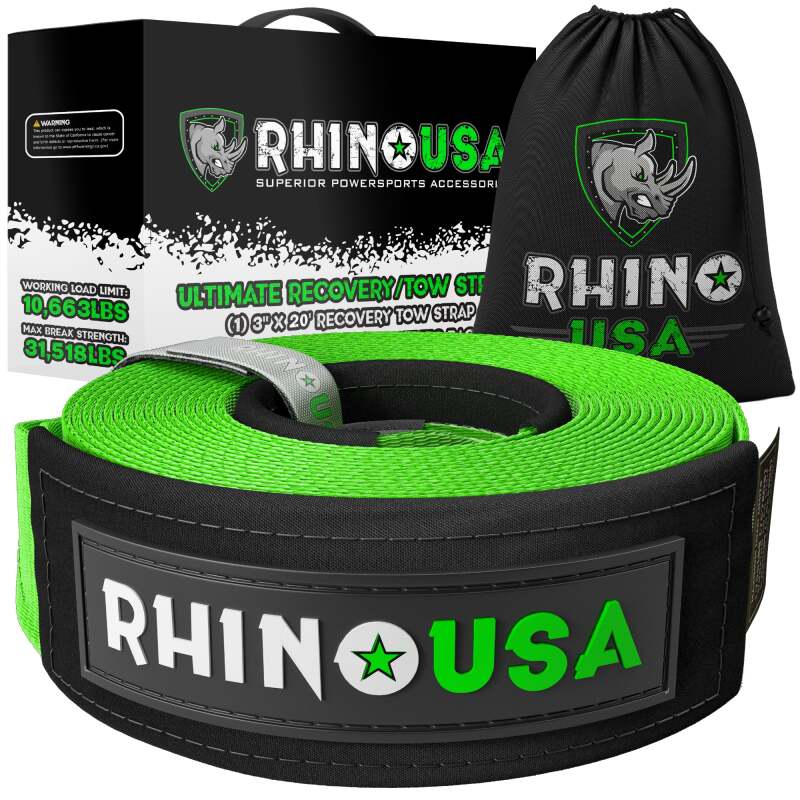 Rhino USA Recovery Tree Saver Strap 3Inx8Ft (Green) - RG-TS3X8-GRN