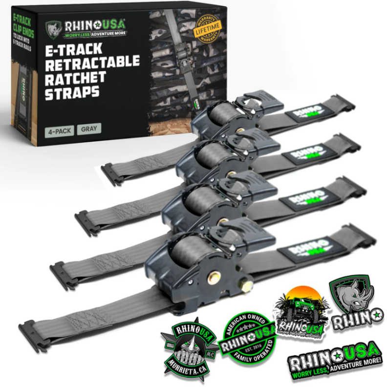 Rhino USA Retractable Ratchet Straps (2Pk 1Inx10Ft) Gray - TD-RSRE1X10-2GRY
