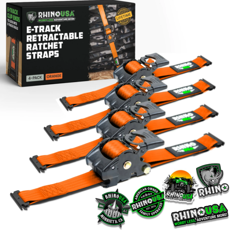 Rhino USA Retractable Ratchet Straps (2Pk 1Inx10Ft) Orange - TD-RSRE1X10-2ORG