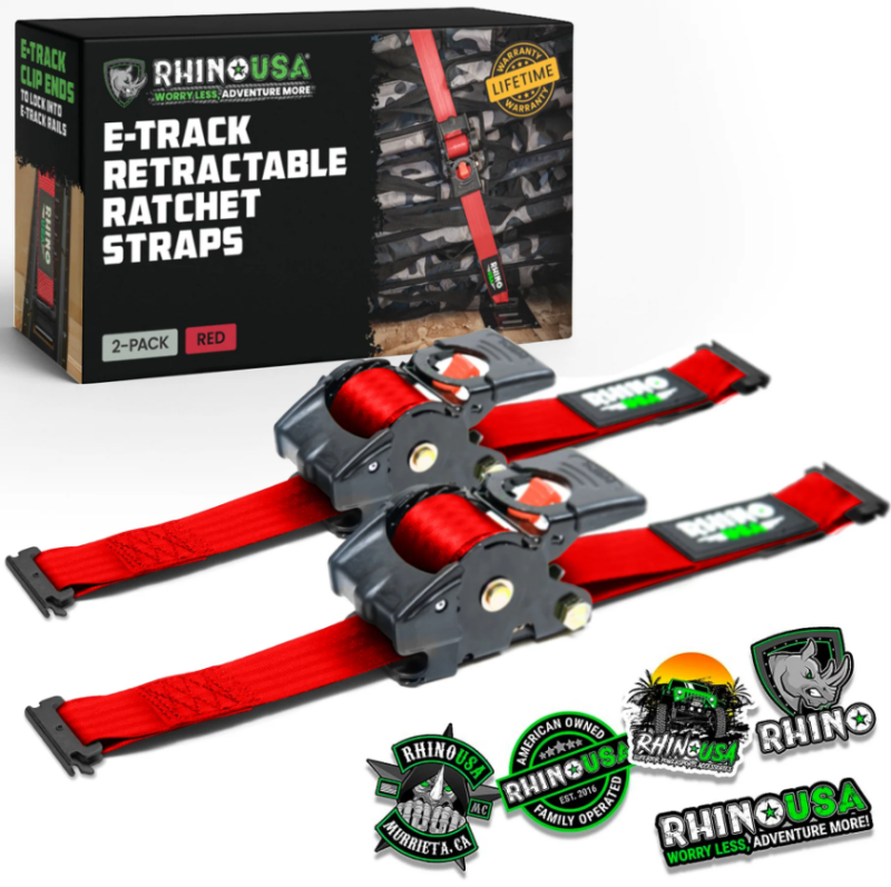 Rhino USA Retractable Ratchet Straps (2Pk 1Inx10Ft) Red - TD-RSRE1X10-2RED