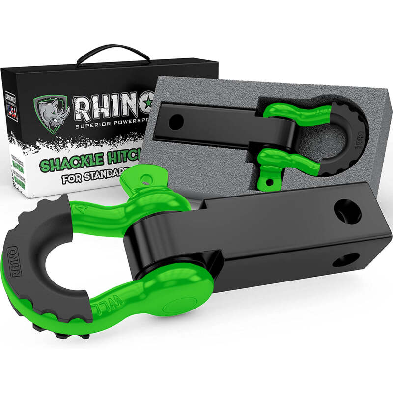 Rhino USA Shackle Hitch Receiver W/ D-Ring (Green) - RG-HTHITCH2-GRN
