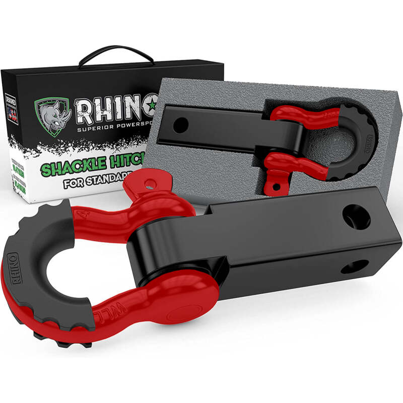 Rhino USA Shackle Hitch Receiver W/ D-Ring (Red) - RG-HTHITCH2-RED