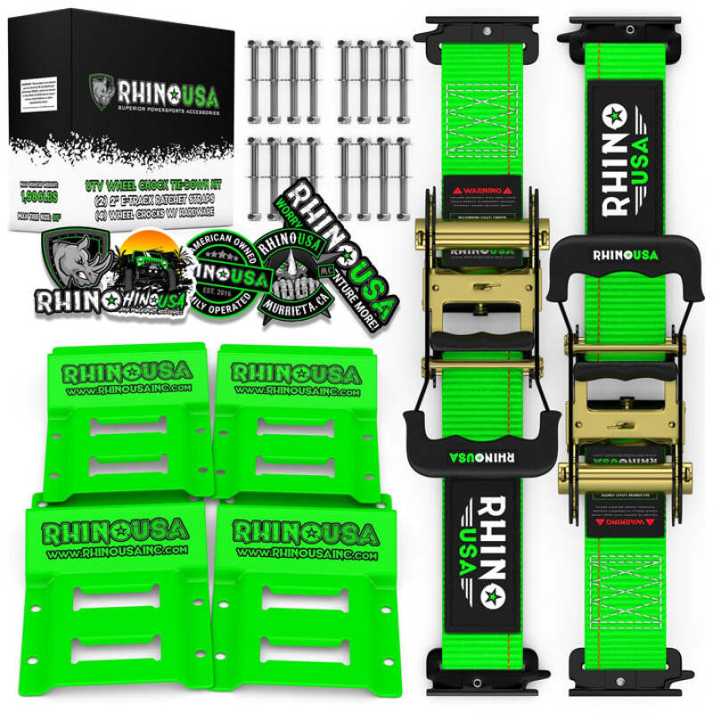 Rhino USA UTV Wheel Chock Tie-Down Kit (2-Wheel Kit) (Green) - RNO-CHOCK-SET