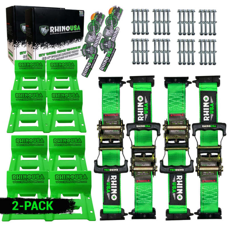 Rhino USA UTV Wheel Chock Tie-Down Kit (4-Wheel Kit) (Green) - RNO-CHOCKSET-2PK