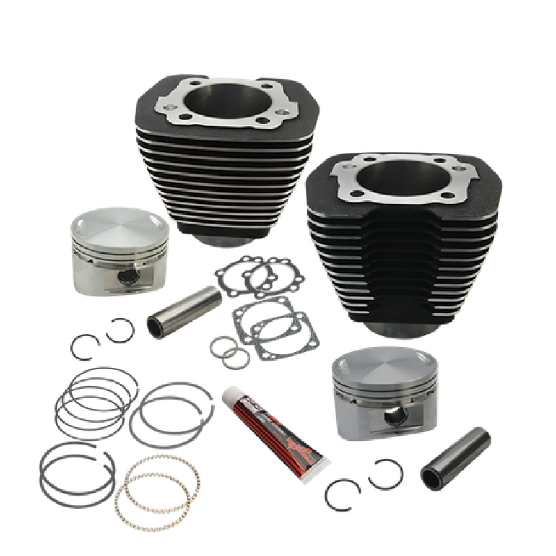 S&S Cycle 1984-1999 BT w/ Stock Heads 88in 3 5/8in Big Bore Cylinder & Piston Kit - Wrinkle Black - 91-7502