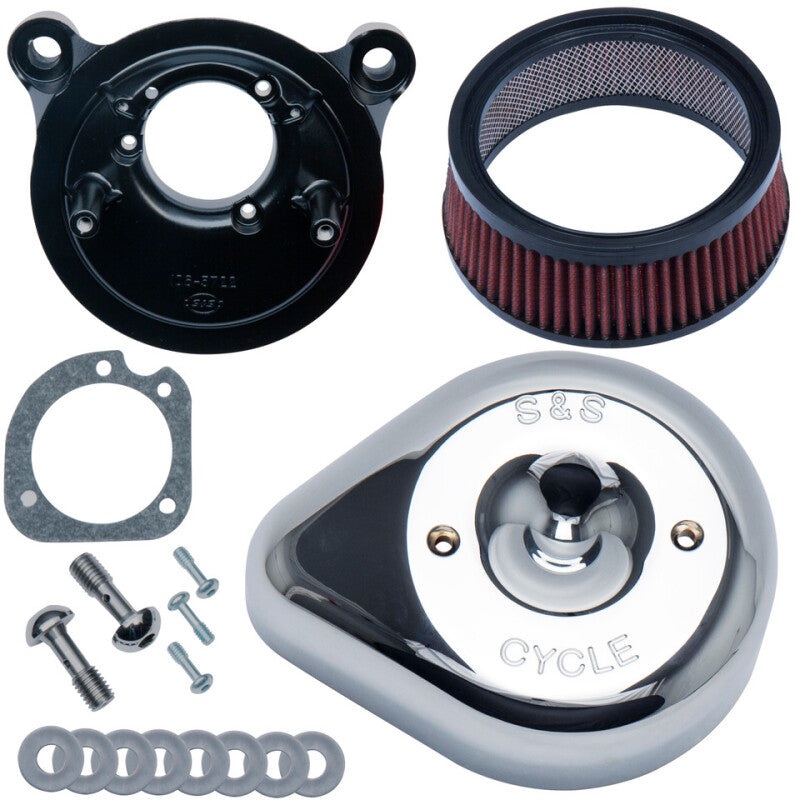 S&S Cycle 1984-1999 BT w/ Super E/G Carb Stealth Air Cleaner Kit w/ Chrome Slasher Teardrop - 170-0770