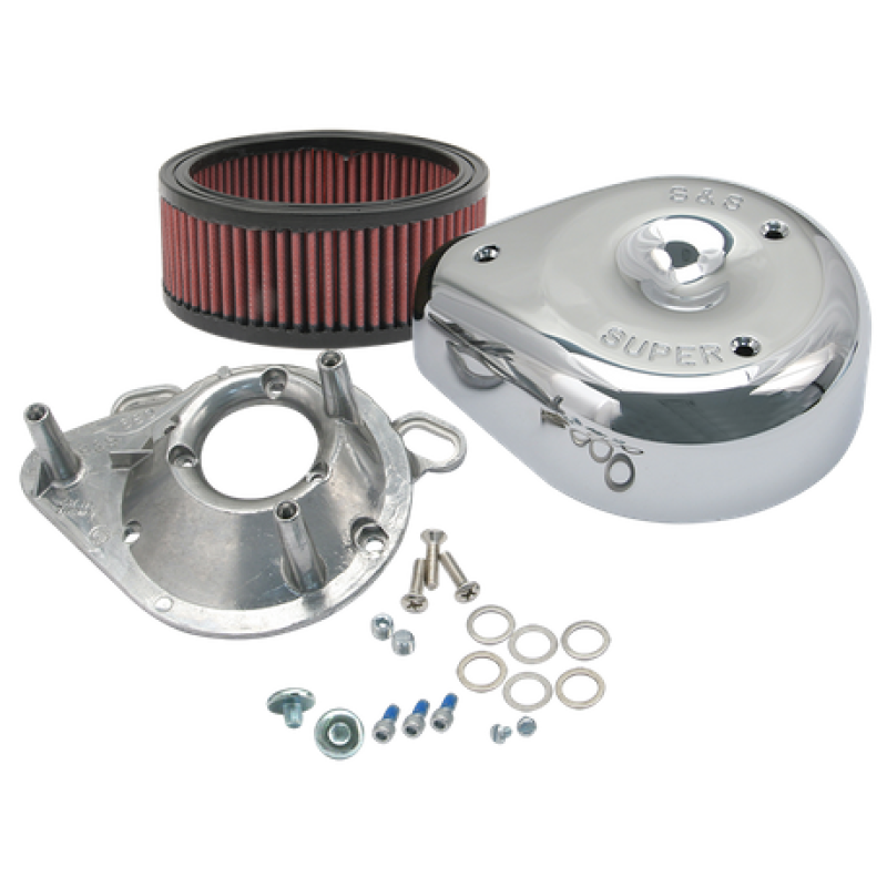S&S Cycle 1995-2016 BT w/ S&S Single Bore TB Teardrop Air Cleaner Kit Chrome Cover - 17-0498