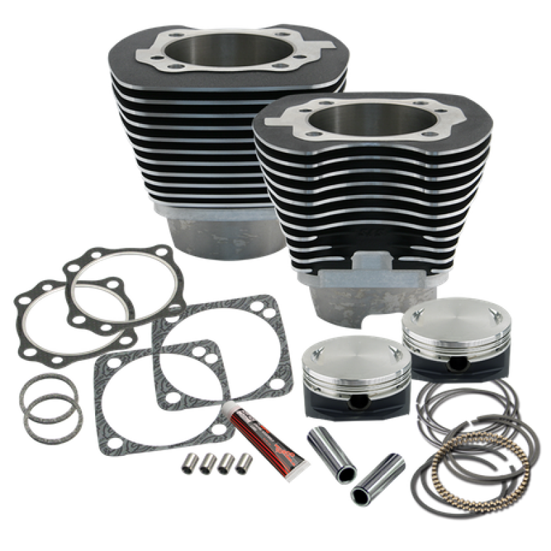 S&S Cycle 1999-2006 BT 4-1/8in Bore Cylinder & Piston Kit - Wrinkle Black - 910-0226