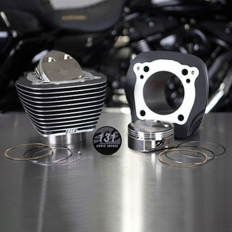 S&S Cycle 2017+ M8 Models 4.250in Bore 4-5/8in Stroke Cylinder Kit - Wrinkle Black w/ Highlight - 910-0762