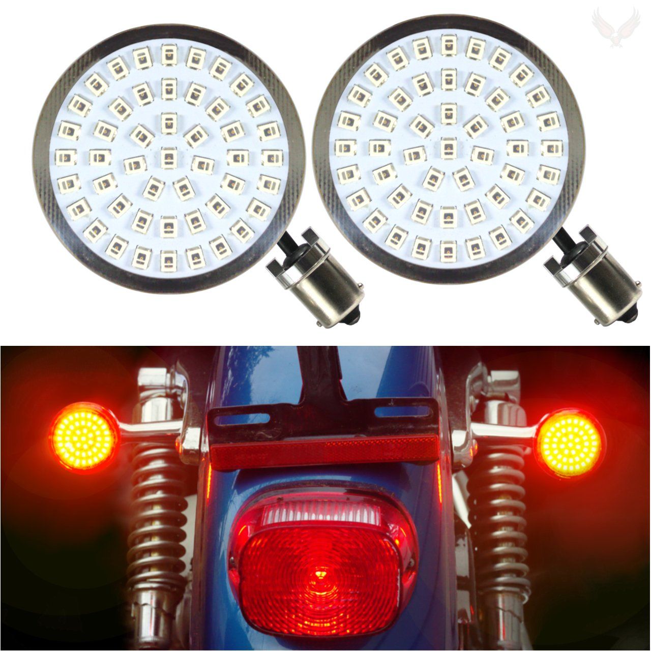 Eagle Lights 2" Generation II Front and Rear LED Turn Signals Kit for Harley-Davidson® Motorcycles- Front 1157 / Rear 1156 / Rear LEDs Red