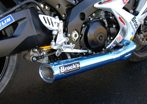 Brock's Performance TiWinder Blue Full System w/ 18" Muffler Race Baffle - 2007-2008 Suzuki GSX-R1000 - 390222