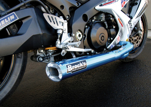Brock's Performance TiWinder Blue Full System w/ 18" Muffler Street Baffle - 2007-2008 Suzuki GSX-R1000 - 390235