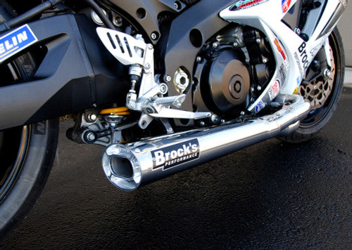 Brock's Performance TiWinder Polished Full System w/ 18" Muffler Street Baffle - 2007-2008 Suzuki GSX-R1000 - 390261